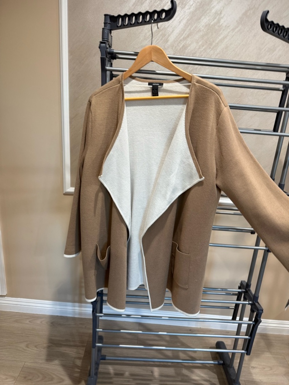 Alfani Reversible Open-Front Cardigan in Camel and Off-White